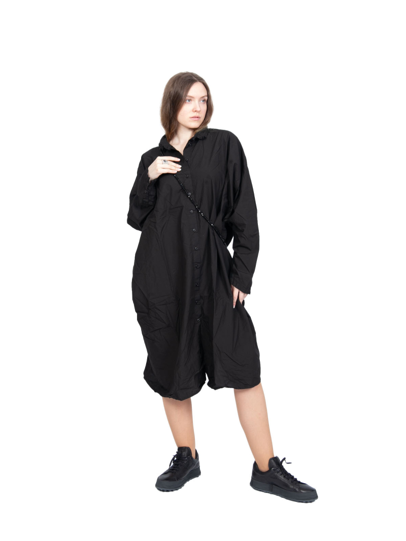 Rundholz DIP - Платье-рубашка с боковыми трикотажными вставками Oversize Черный - 2242530904
