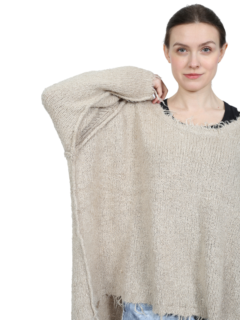 Bois rond - pull-over en tricot longueur hanches avec encolure ronde - 1251650702