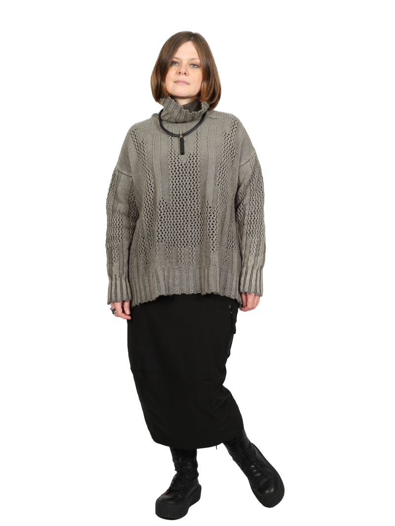 Serien°umerica - Rollkragen-Pullover aus Merinowolle mit Strukturstrick Salvia - ser5060