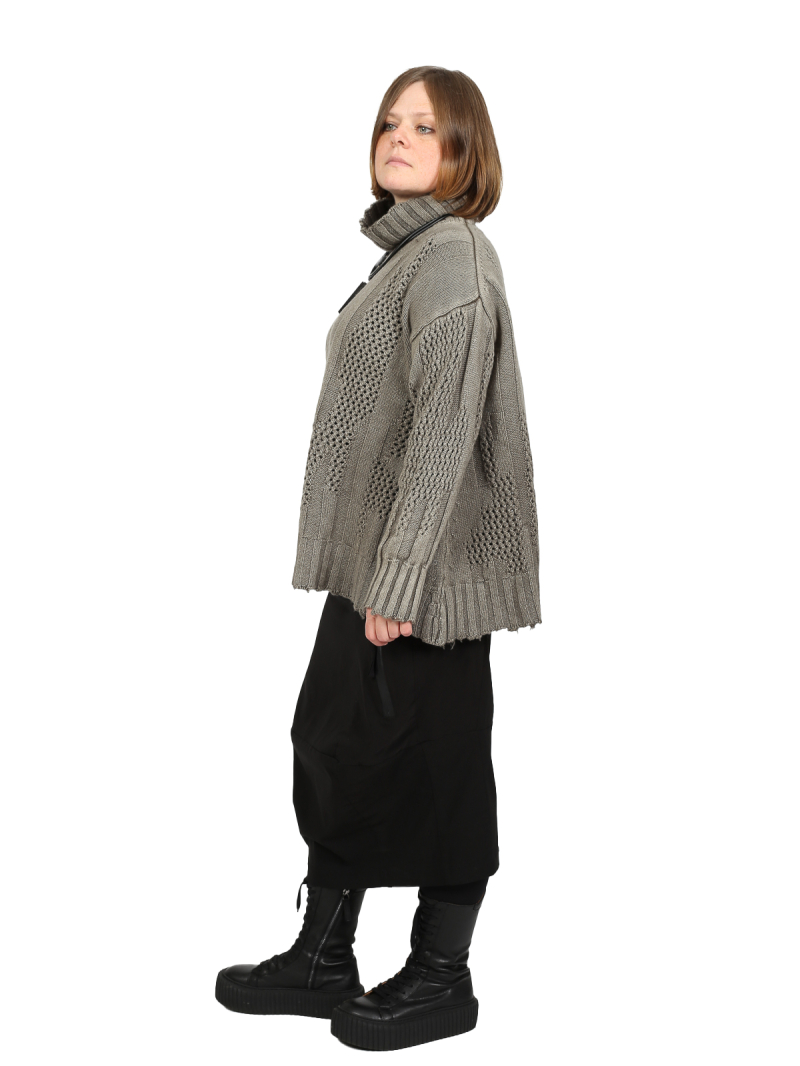 Serien°umerica - Rollkragen-Pullover aus Merinowolle mit Strukturstrick Salvia - ser5060