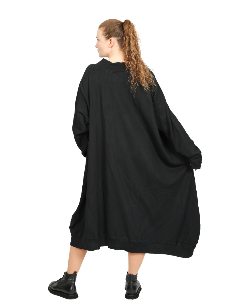 Rundholz DIP - SweaterKleid mit Augentaschen und Abschlüssen in Ripp Cotton Oversize Black - 2242270909