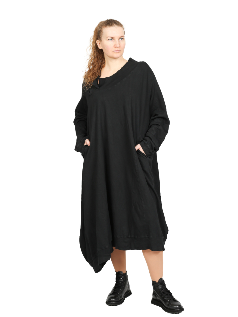 Rundholz DIP - SweaterKleid mit Augentaschen und Abschlüssen in Ripp Cotton Oversize Black - 2242270909