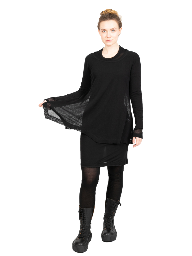 Rundholz - ShirtKleid mit Abschlüssen in Ripp und breiter Manschette destroyed Look Black - 2241310904