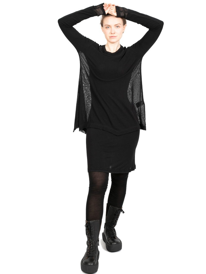 Rundholz - ShirtKleid mit Abschlüssen in Ripp und breiter Manschette destroyed Look Black - 2241310904