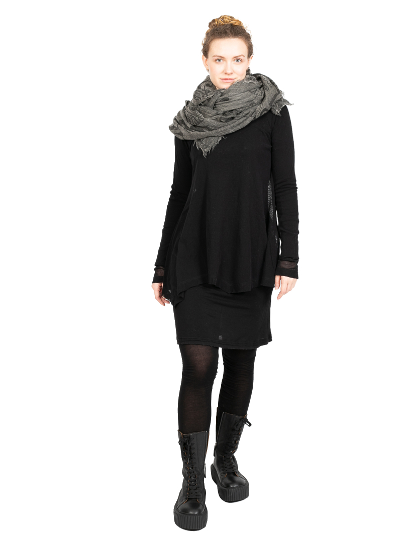 Rundholz - ShirtKleid mit Abschlüssen in Ripp und breiter Manschette destroyed Look Black - 2241310904