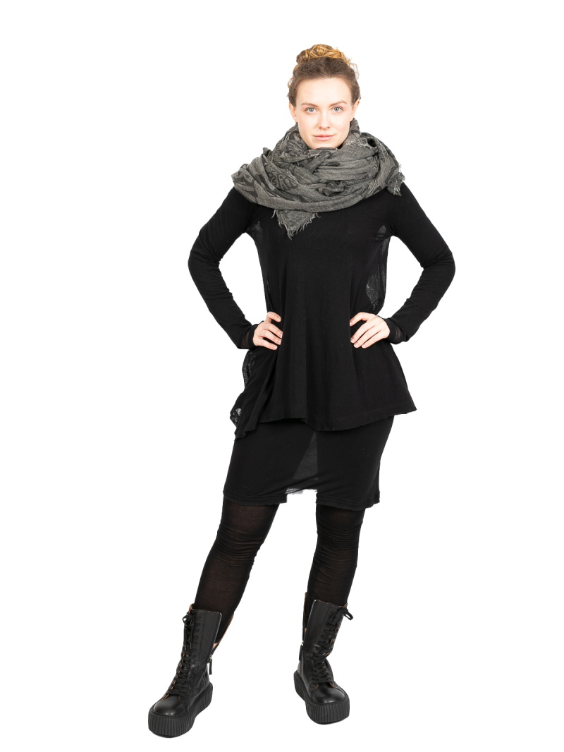 Rundholz - ShirtKleid mit Abschlüssen in Ripp und breiter Manschette destroyed Look Black - 2241310904