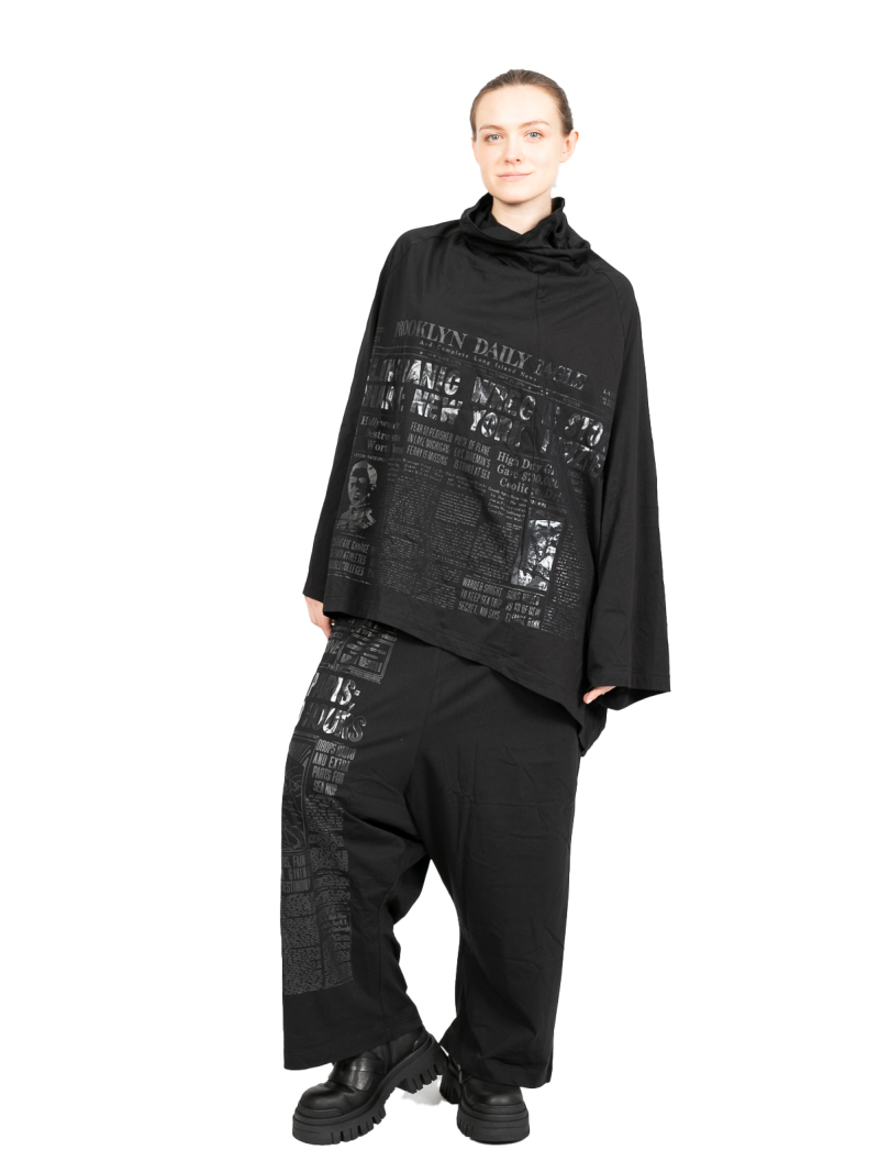 Rundholz DIP - Long Shirt mit weiten Ärmeln und Ton-in-Ton Print Oversize Black Print - 2242300506