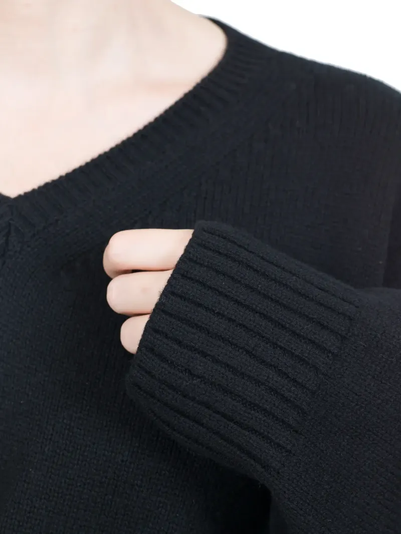 Aequamente - Pullover mit V-Ausschnitt Kaschmir mit Details aus Seide Black