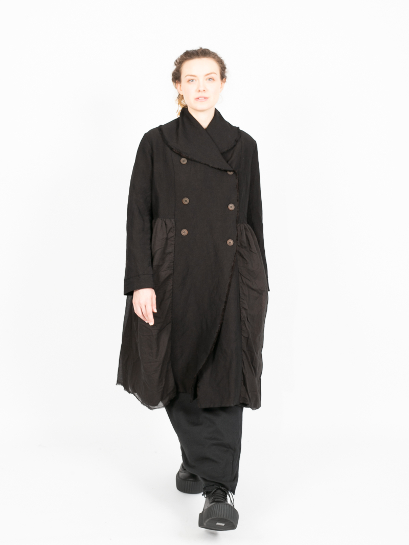 Aequamente - Linen and wool coat Black
