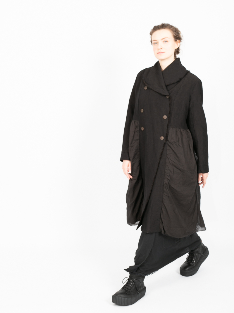 Aequamente - Linen and wool coat Black