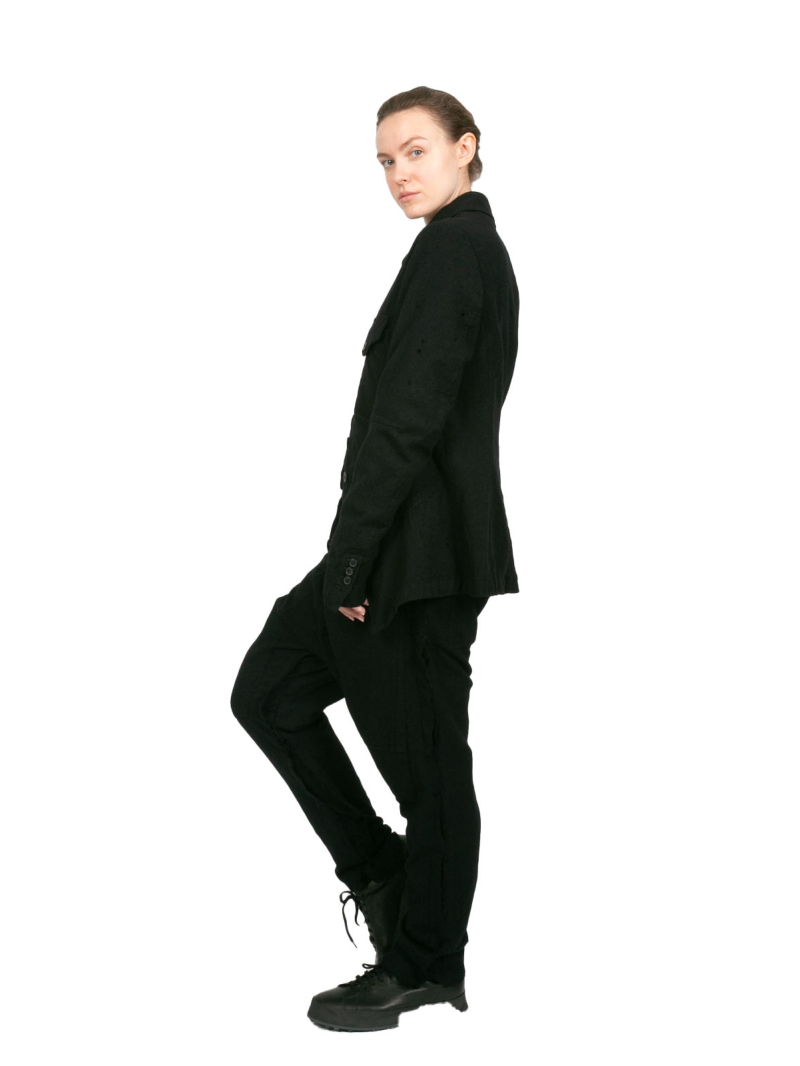 Rundholz - Schmale Hose mit aufgesetzten Taschen Wollstoff gefilzt black - 2241010111