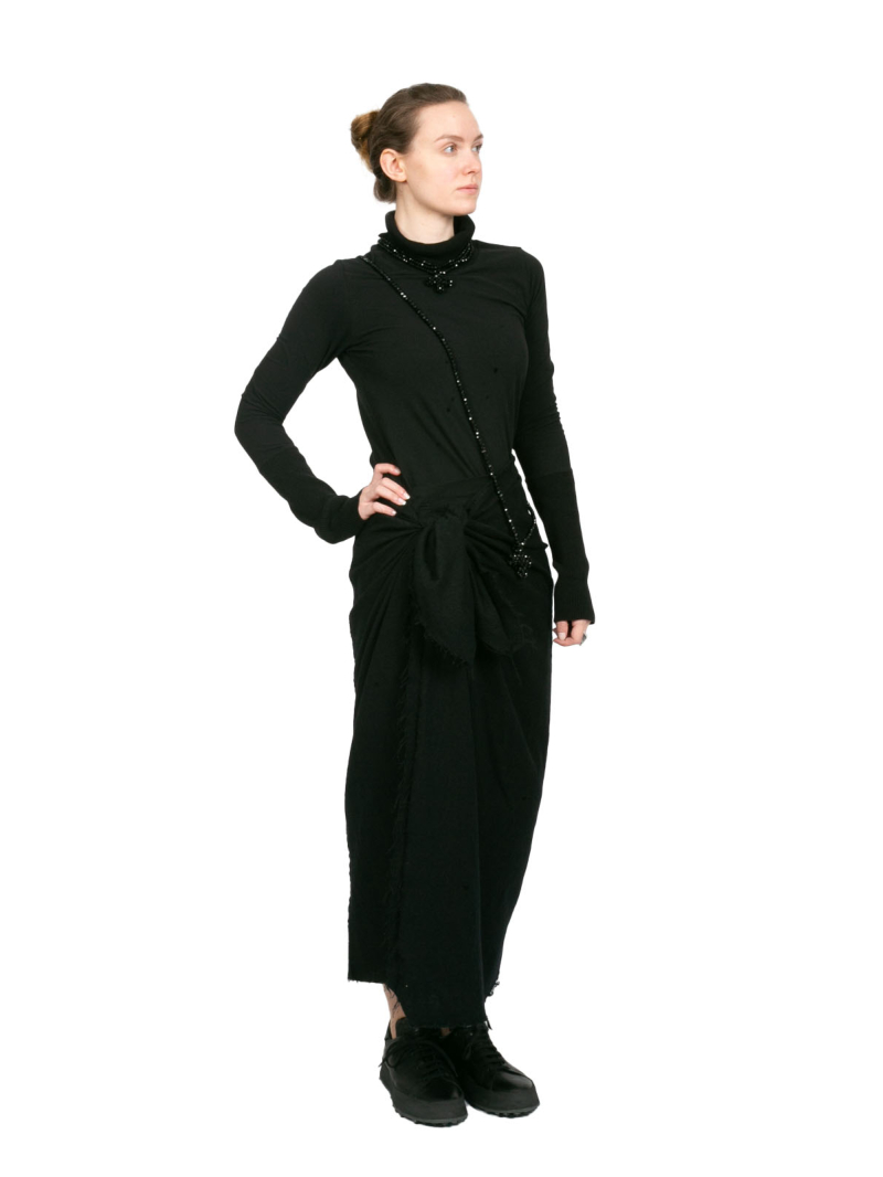 Rundholz - Schmaler Rock mit Schürze zum Binden Wollstoff gefilzt black - 2241010321