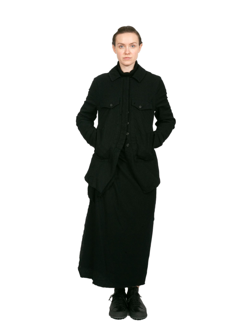 Rundholz - Schmaler Rock mit Schürze zum Binden Wollstoff gefilzt black - 2241010321