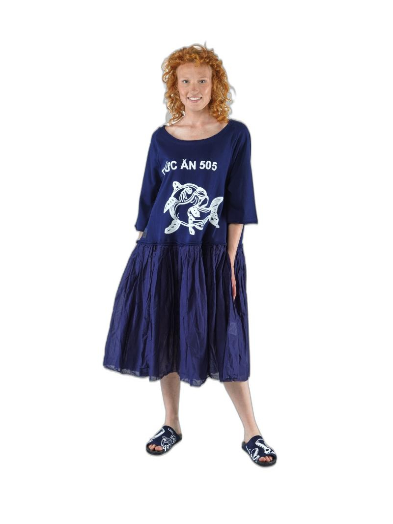 Rundholz Black Label - Ausgestelltes french terry kleid mit platziertem druck - 1253290910