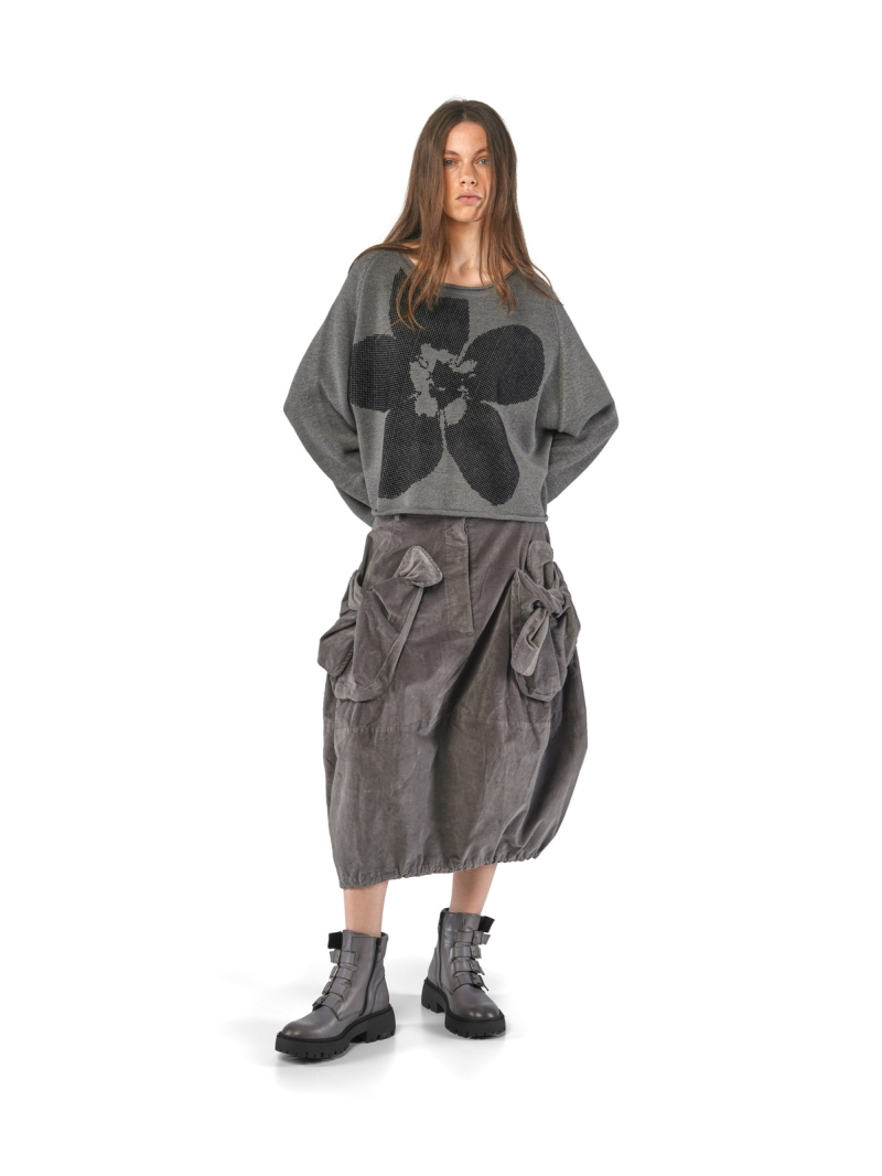 Rundholz Black Label - Hüftlanger Leinen Strick Pullover mit Platziertem Flock Druck - 2253720703