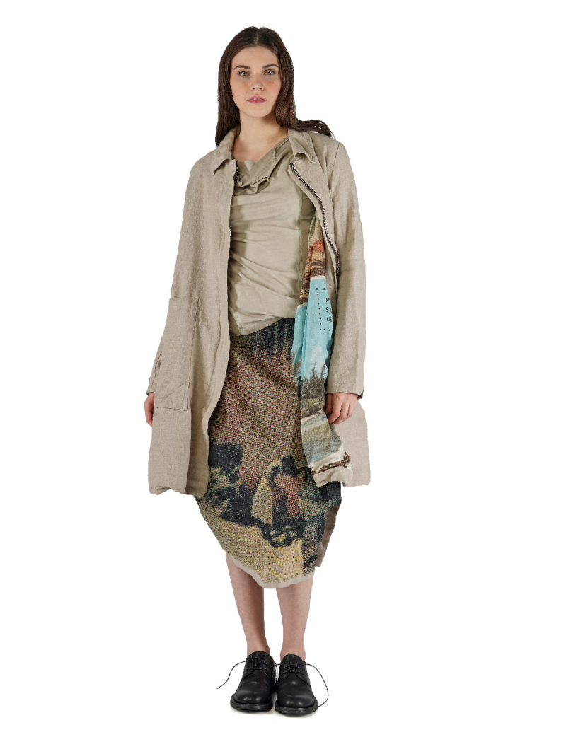 Rundholz DIP - Ausgestellter Leinen Woll Mantel mit Futter mit Allover Print - 2252631206