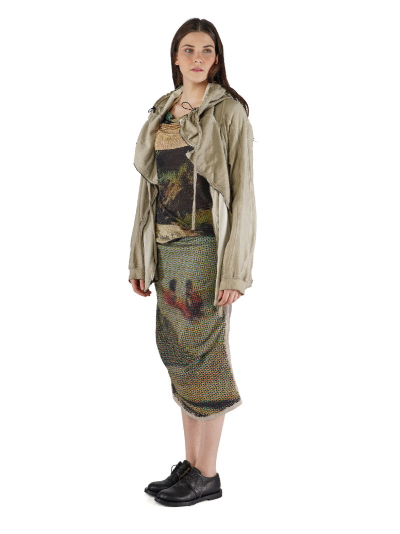 Rundholz DIP - Schmales Lyocell Seiden Jersey Shirt mit Allover Druck - 2252420503