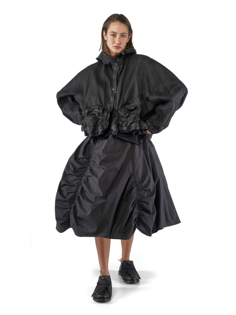 Bois rond - Jupe en popeline de coton en forme de A avec fronces sur la couture de séparation - 2251230303