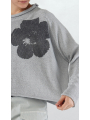 Rundholz Black Label - Short linen knit sweater with placed flock print - 2253720704
