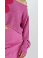 Rundholz Black Label - Cropped Linen Knit Sweater with Placed Flock Print - 2253720705