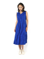 wadenlanges leinen baumwoll stretch kleid