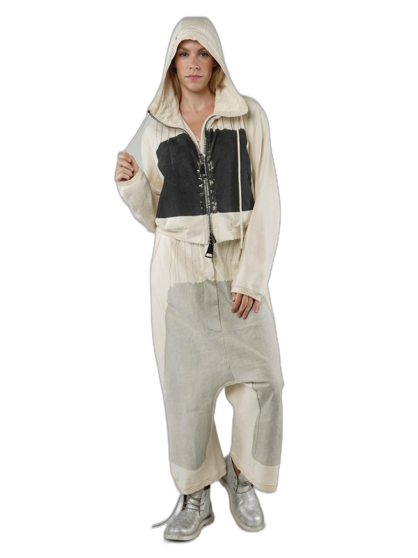 Rundholz - Handbemalte schmale raw french terry jacke mit kapuze - 1251271105