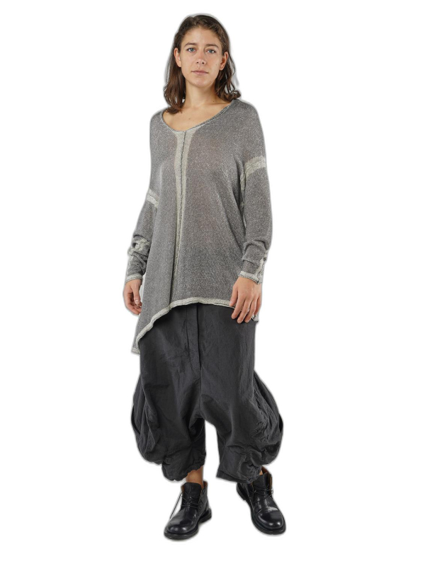 LACED UP LONG SLEEVE ROUND NECK RIBBED KNIT(S Black