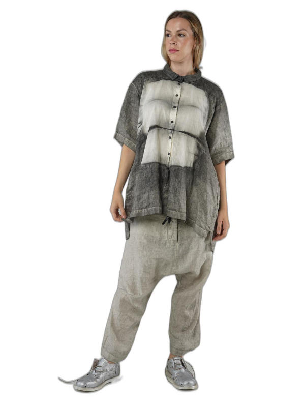 Rundholz - Handbemalte gerade weite leinen bluse - 1251670402