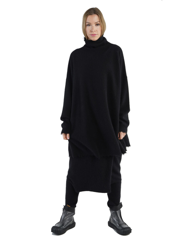 Rundholz DIP - Knitted tunic with turtleneck and fringed edges Merino wool Black - 2242330709