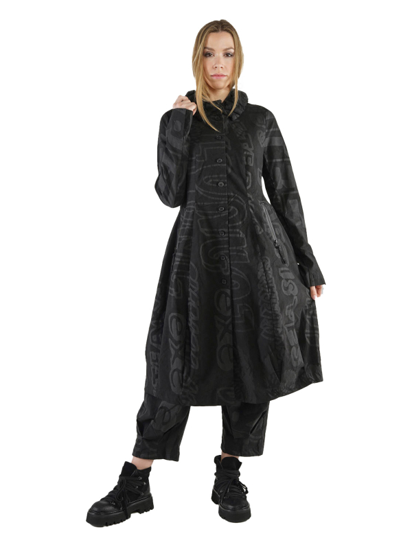 Rundholz Black Label - Mantel in Ballonform mit gerüschtem Kragen Stretch Black - 2243441226
