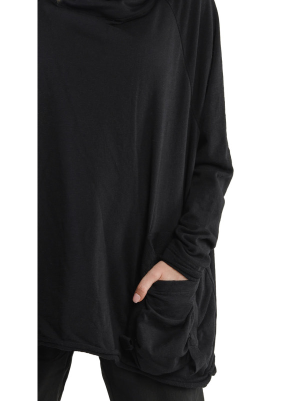 Rundholz Black Label - Sweater with stand-up collar and pouch pocket Cotton Oversize black - 2243250505