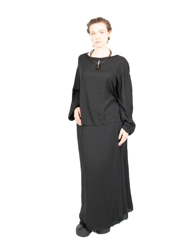 Aequamente - Лонгслив с бахромой на подоле из вискозы и хлопка Черный